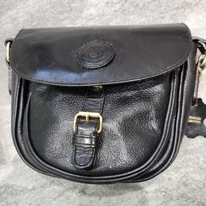 Black genuine black leather crossbody bag.